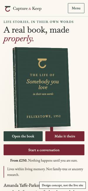 The Beautifully Kept Book on a phone, first screen