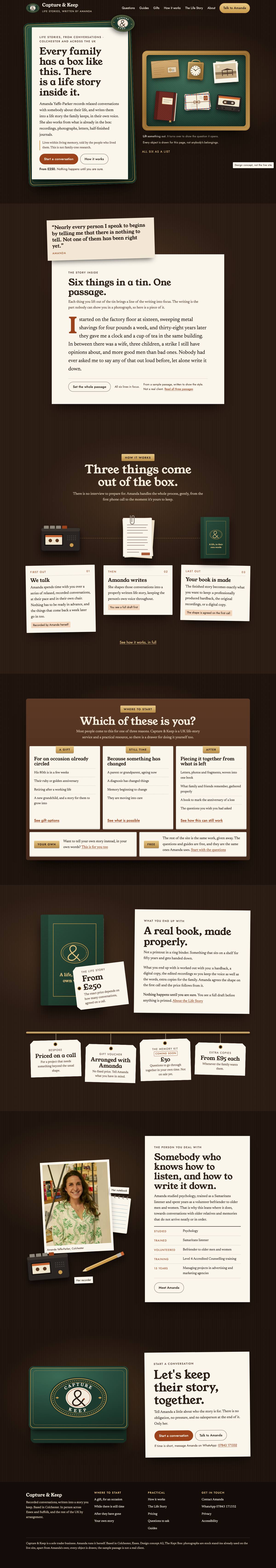 Home, desktop of The Kept Box, full page
