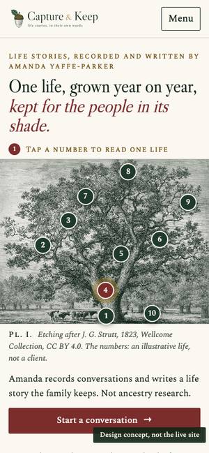 The Living Tree on a phone, first screen