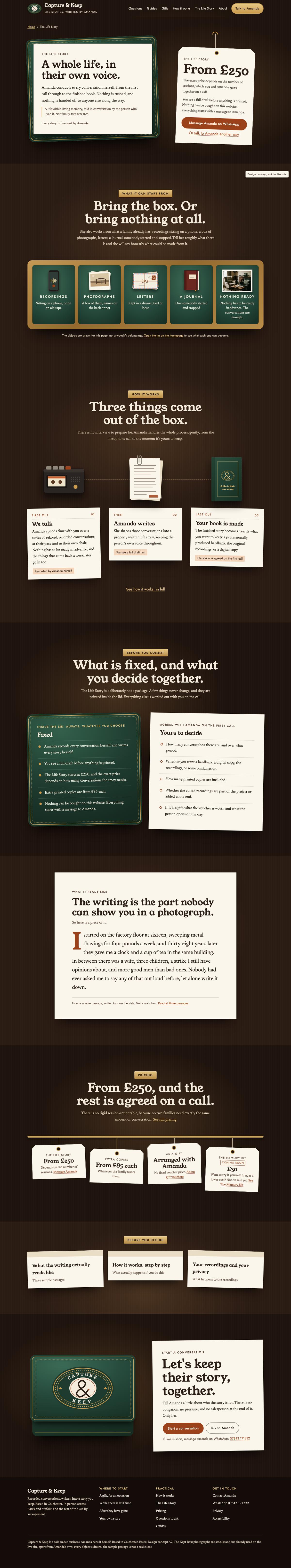Inner page, desktop of The Kept Box, full page